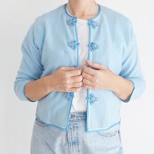 Vintage  English Sports Shop Bermuda Baby Blue Cropped Sweater Jacket Small